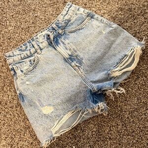Women's Blue Distressed Denim Shorts